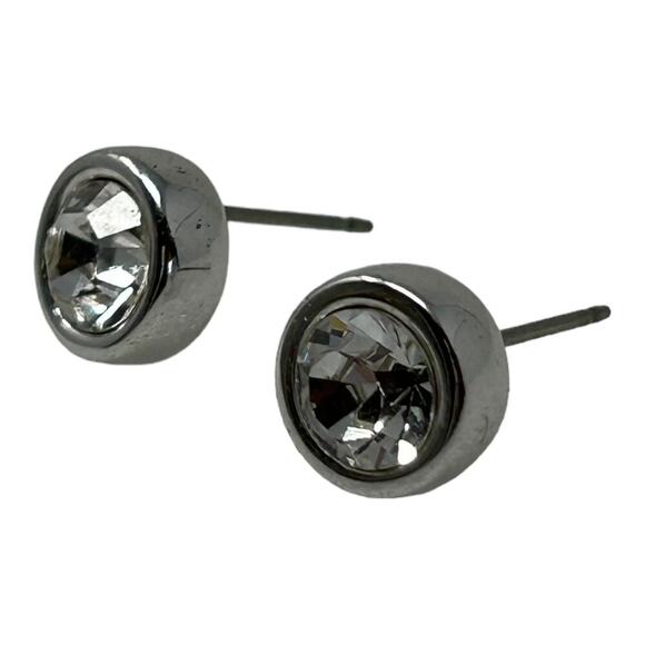 Authentic Swan Signed Swarovski Imber Stud Earrings Silver Tone 6mm Classic - Picture 4 of 13